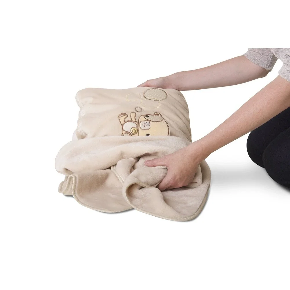 ClevaMama Pillow Blanket Toddler Kids Beige New Travel 2-in-1 Embroidered Bear
